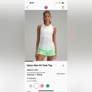 LIKE NEW lululemon white tank top size 0